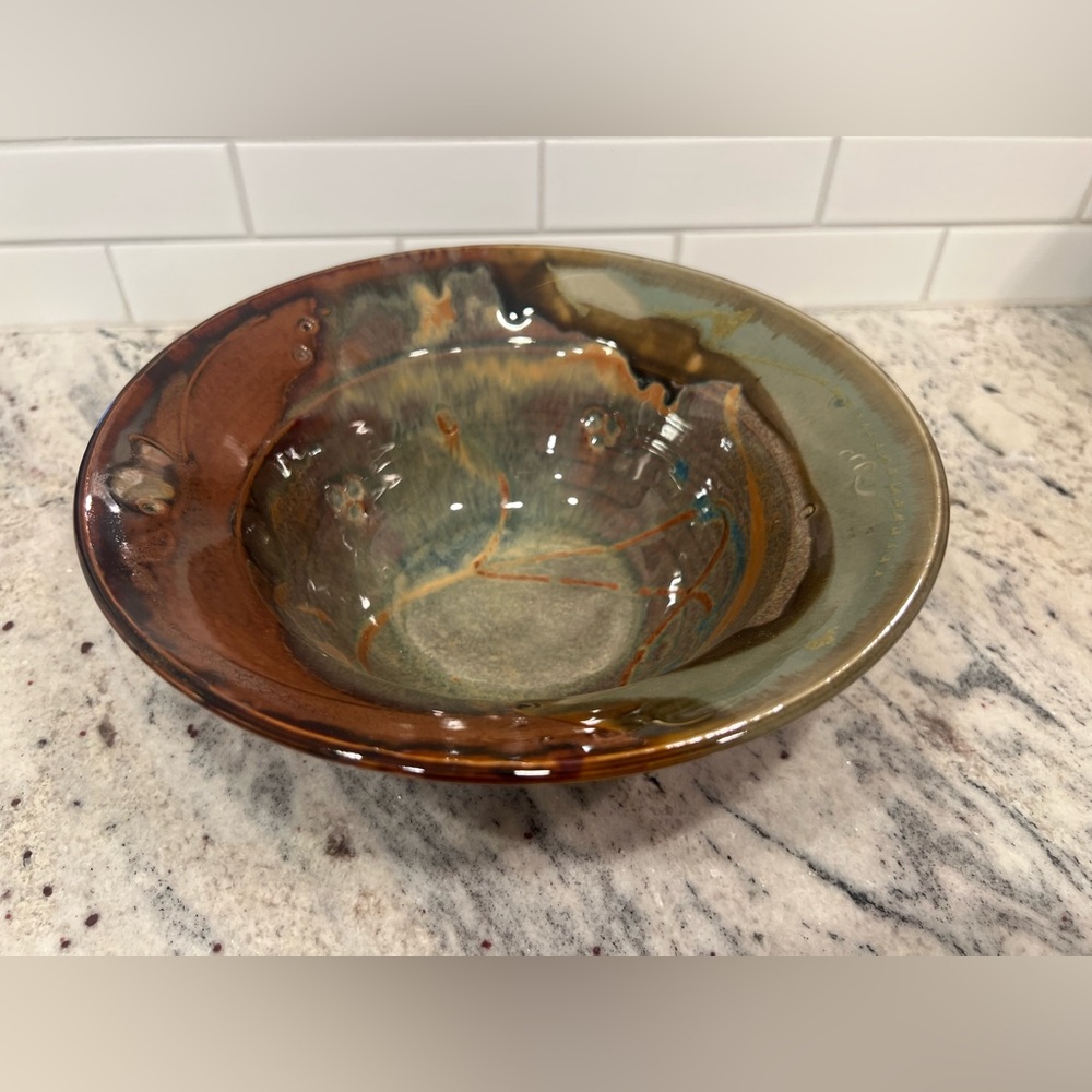 Signed pottery stoneware Art Bowl - Multicolor new